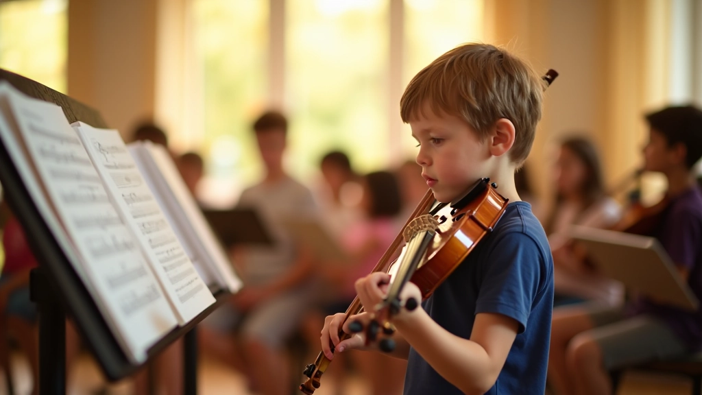 Young girl playing violin during music lesson