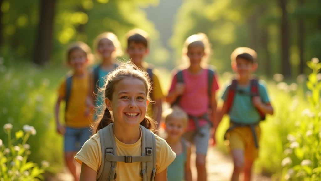 Group of campers hiking together in nature