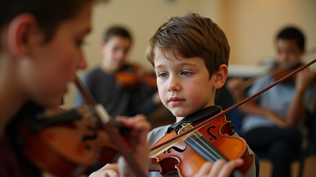 Student playing violin during a music lesson