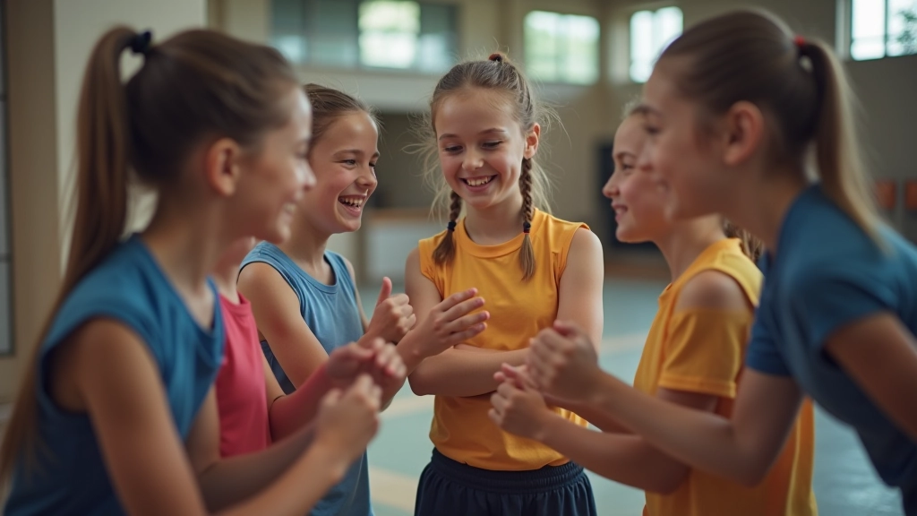 Youth athletes showing encouragement and positive interactions during team sports activity