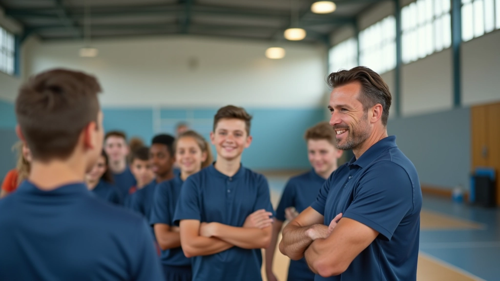 Young athletes training with experienced coach during basketball practice session at indoor sports facility